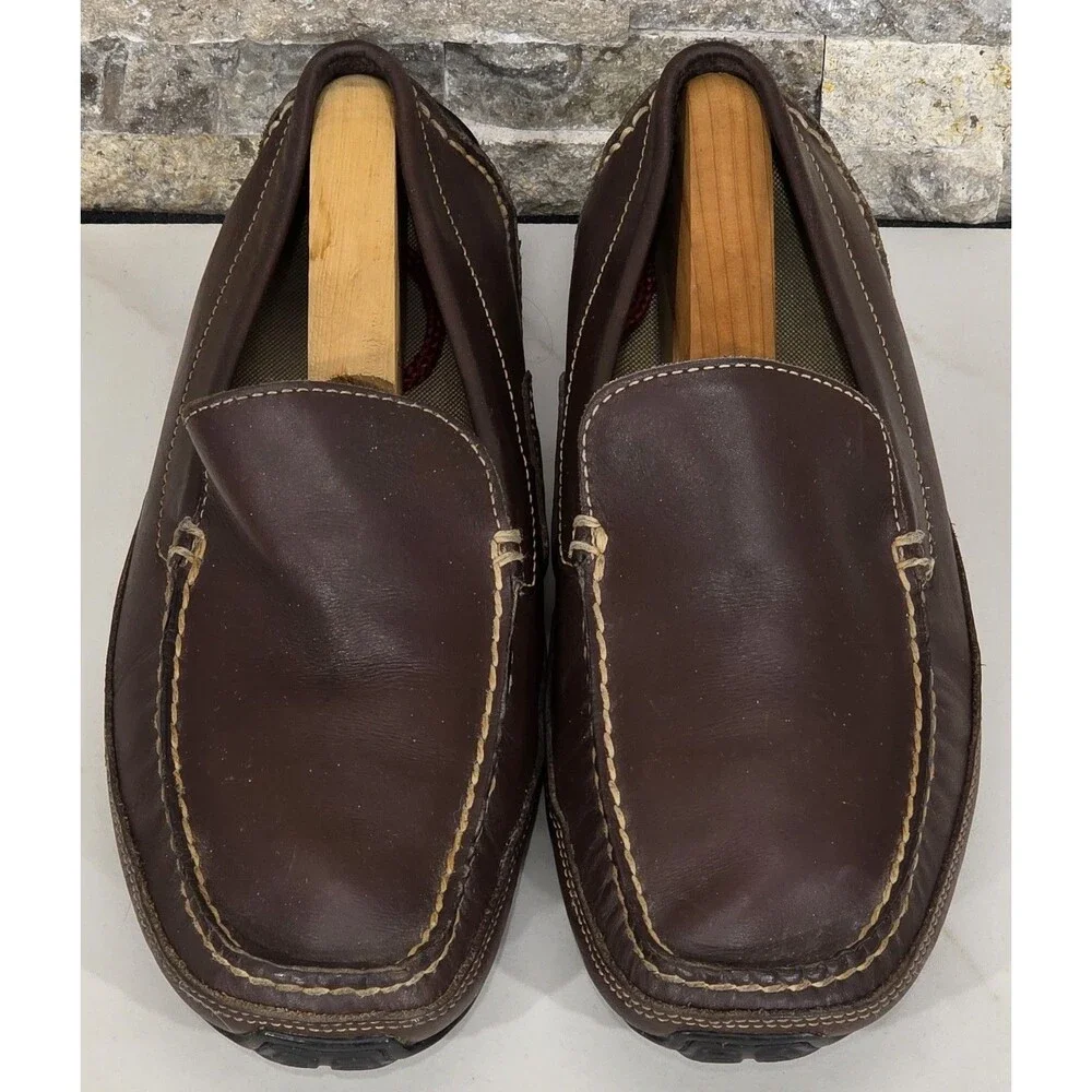 Rockport Driving Loafers Men 9.5 W Brown Leather Moccasin Washable Casual Resort